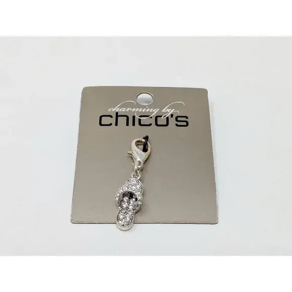 Charming by Chico's Charm Silver Tone Rhinestone Sandal Flip Flop New - Picture 1 of 3